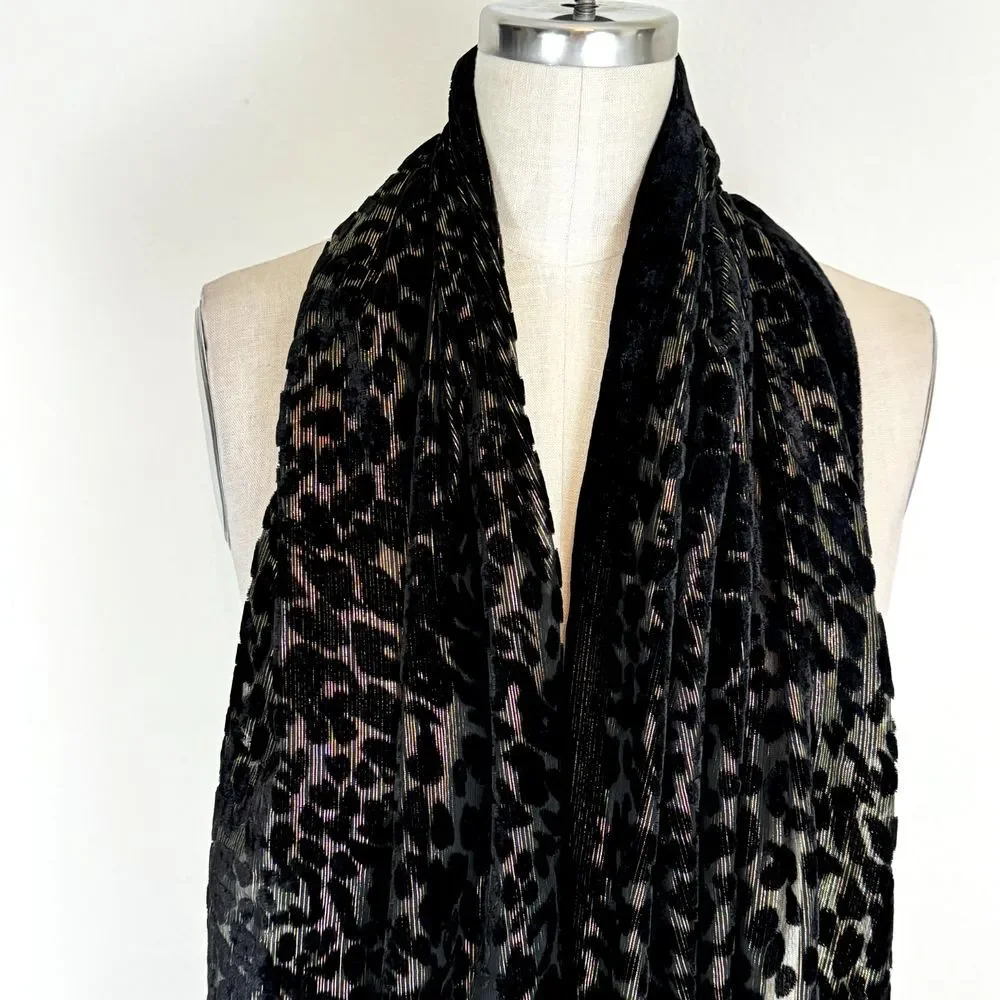 Chico's Additions Velvet‎ Burnout Scarf Black Gold Whimsy Goth Witchy